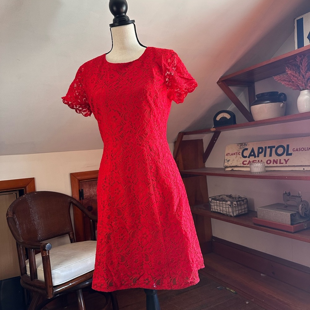 J. Crew Vibrant Red Lace Mini Dress